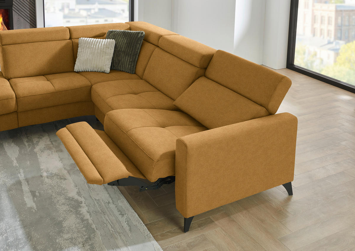 ECKSOFA Flachgewebe Currygelb  - Currygelb/Schwarz, Konventionell, Textil/Metall (214/276cm) - Beldomo System