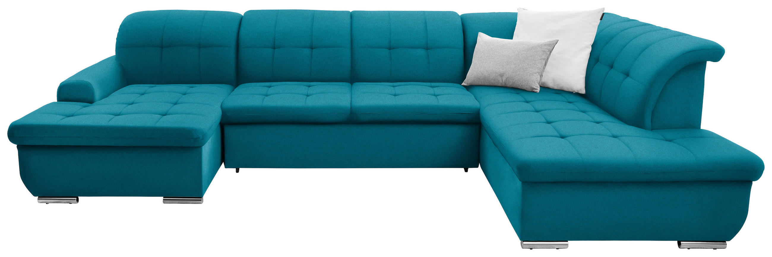 WOHNLANDSCHAFT inkl. Funktion Petrol Flachgewebe  - Silberfarben/Petrol, Design, Textil/Metall (145/342/208cm) - Cantus