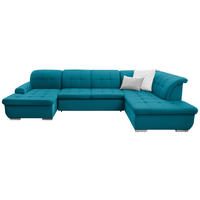 WOHNLANDSCHAFT inkl. Funktion Petrol Flachgewebe  - Silberfarben/Petrol, Design, Textil/Metall (145/342/208cm) - Cantus
