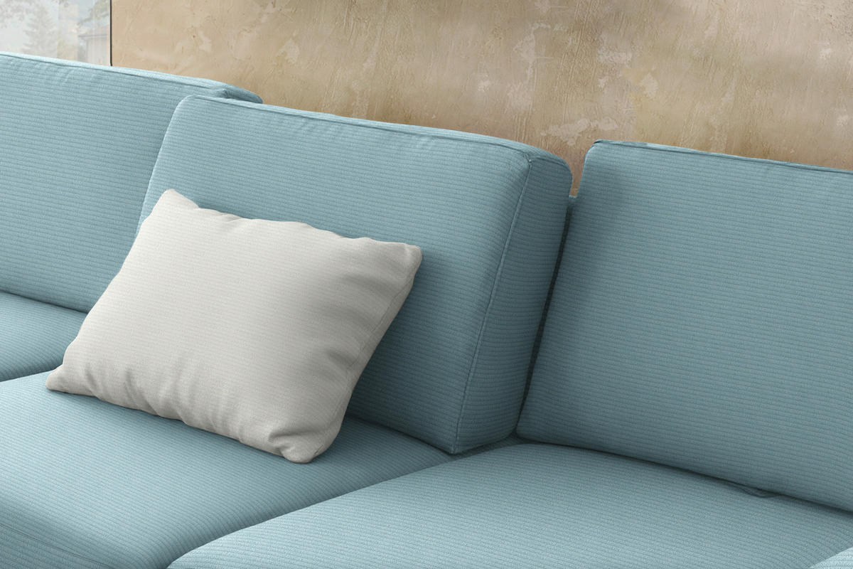 ECKSOFA  in Cord Hellblau Rücken echt, Sitztiefenverstellung  185/298 cm  - Schwarz/Hellblau, Design, Textil/Metall (185/298cm) - Pure Home Lifestyle