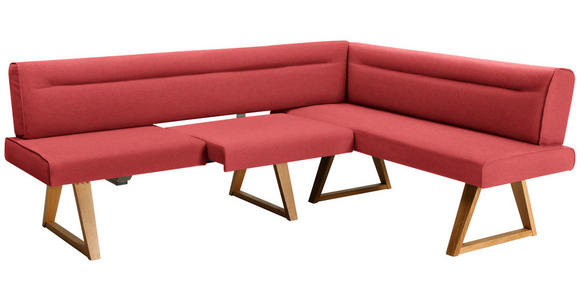 ECKBANK 230/170 cm Mikrofaser, Lederlook (vegan) Rot, Eichefarben Wildeiche massiv   - Eichefarben/Rot, KONVENTIONELL, Holz/Textil (230/170cm) - Moderano