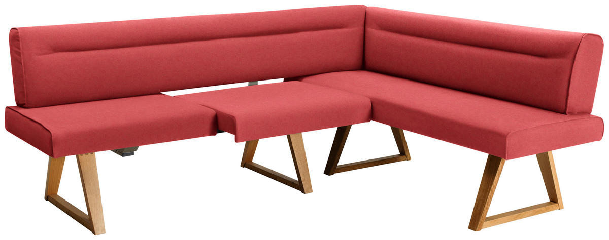 ECKBANK 230/170 cm Mikrofaser, Lederlook (vegan) Rot, Eichefarben Wildeiche massiv   - Eichefarben/Rot, KONVENTIONELL, Holz/Textil (230/170cm) - Moderano