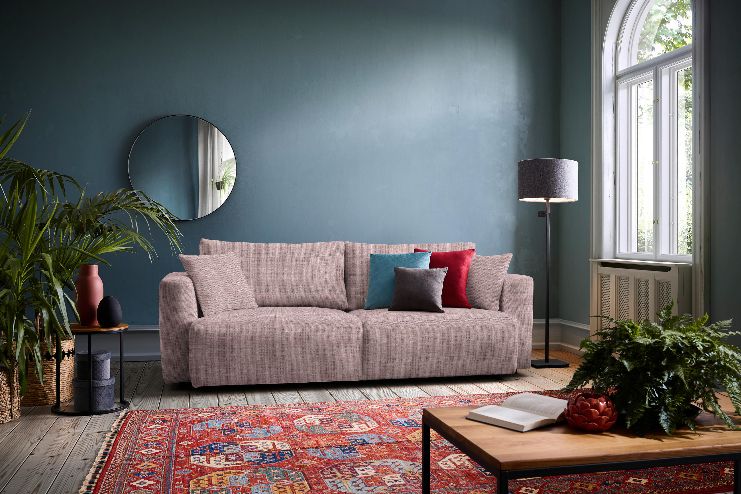 SCHLAFSOFA  mit Stoffauswahl, Schlafen auf Sitzhöhe, Rücken echt Cord Rosa  - Schwarz/Rosa, Design, Kunststoff/Textil (250/92/105cm) - Carryhome