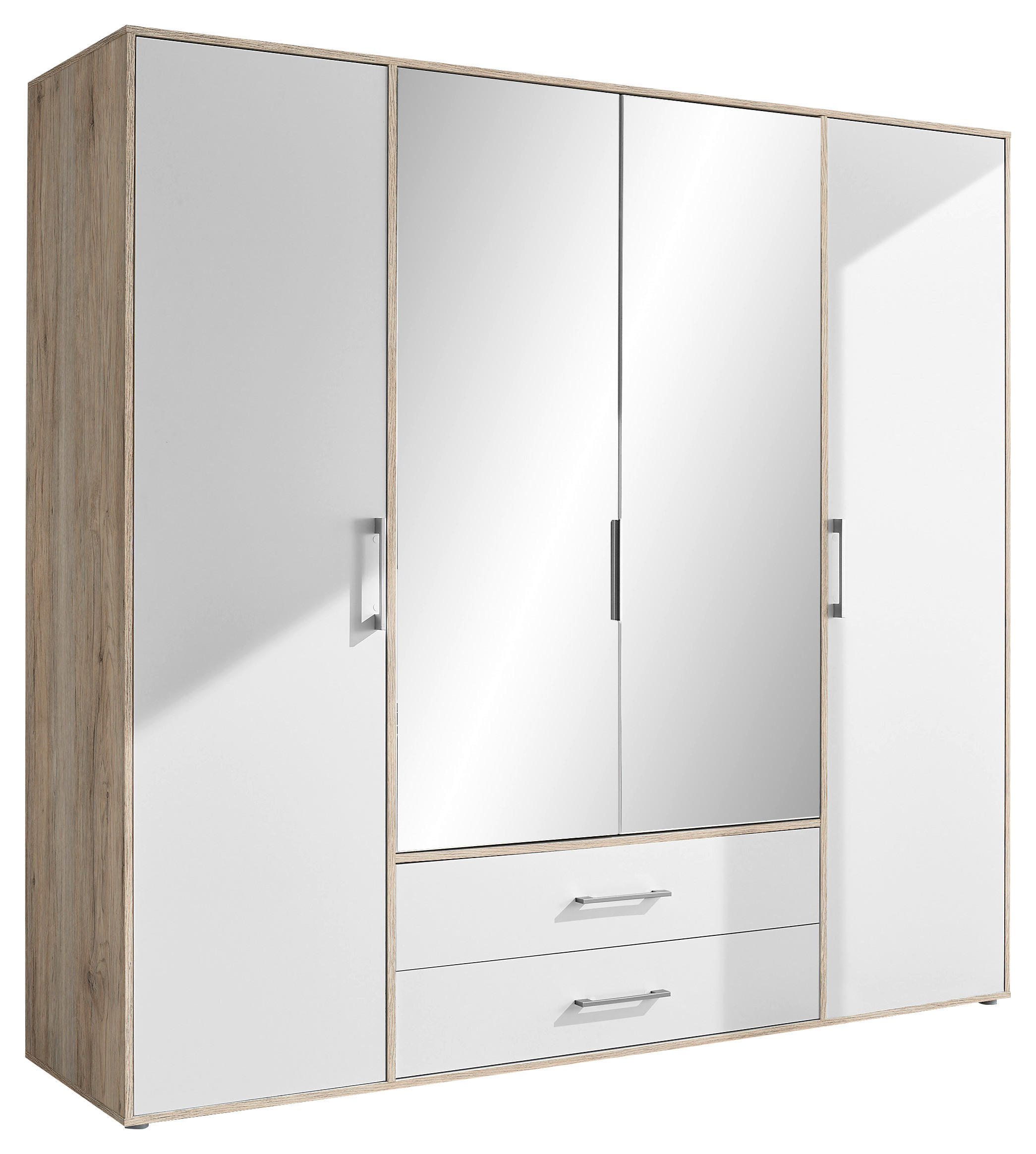 KLEIDERSCHRANK 206/195/60 cm 4-türig Weiß, Eiche San Remo  - Alufarben/Weiß, KONVENTIONELL, Glas/Holzwerkstoff (206/195/60cm) - Boxxx