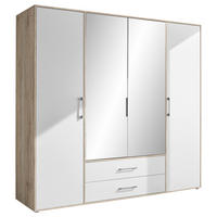 KLEIDERSCHRANK 206/195/60 cm 4-türig Weiß, Alufarben, Eiche San Remo  - Alufarben/Weiß, KONVENTIONELL, Glas/Holzwerkstoff (206/195/60cm) - Boxxx