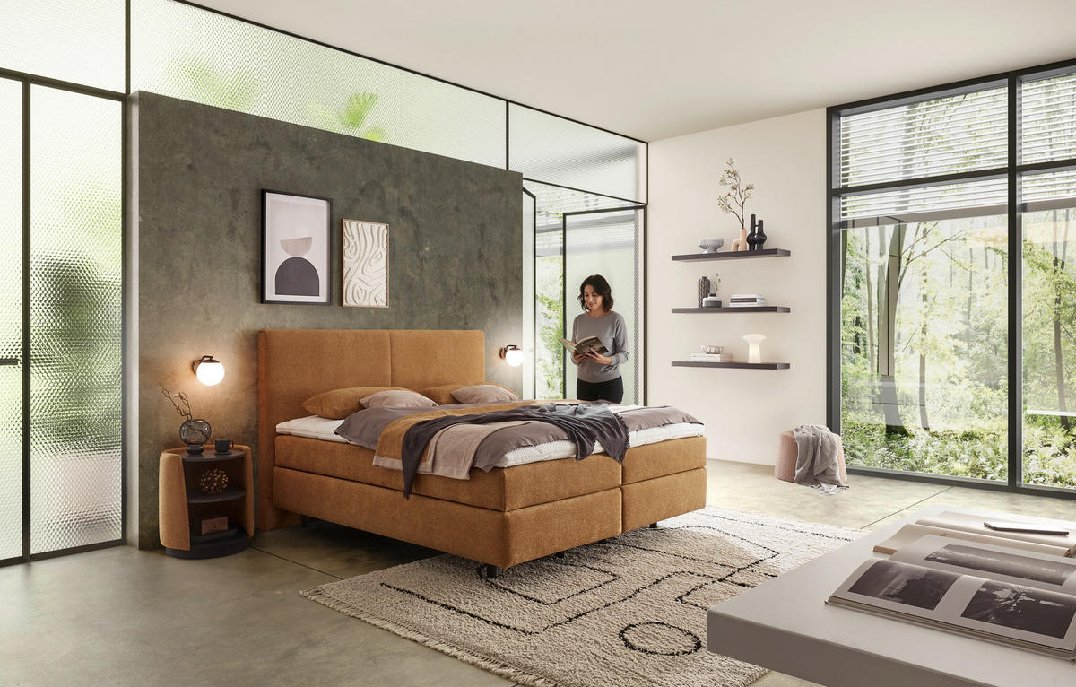 POLSTERBETT 180/200 cm,  in Gelb, Bettkasten, Lattenroste, Matratzen, H4 + H4 = sehr fest  - Gelb/Schwarz, Design, Holz/Holzwerkstoff (180/200cm) - Dieter Knoll
