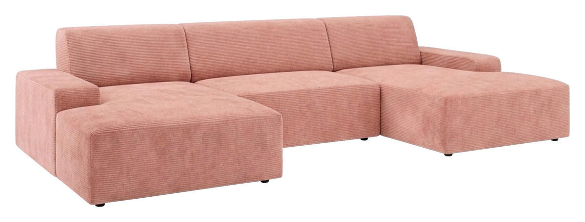 WOHNLANDSCHAFT Cord Pink  - Pink/Schwarz, Modern, Kunststoff/Textil (162/329/162cm) - Trendmanufaktur