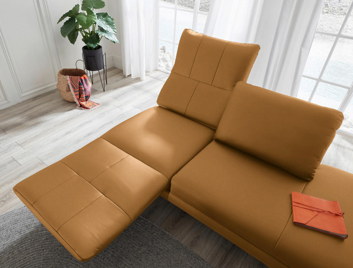 RÉCAMIERE in Echtleder Currygelb  - Chromfarben/Currygelb, Design, Leder/Metall (209/85-109/95-16cm) - Dieter Knoll