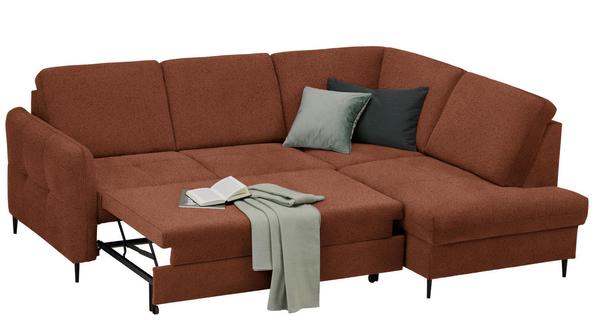 ECKSOFA in Chenille Rostfarben  - Rostfarben/Schwarz, Modern, Holz/Textil (241/184cm) - Carryhome