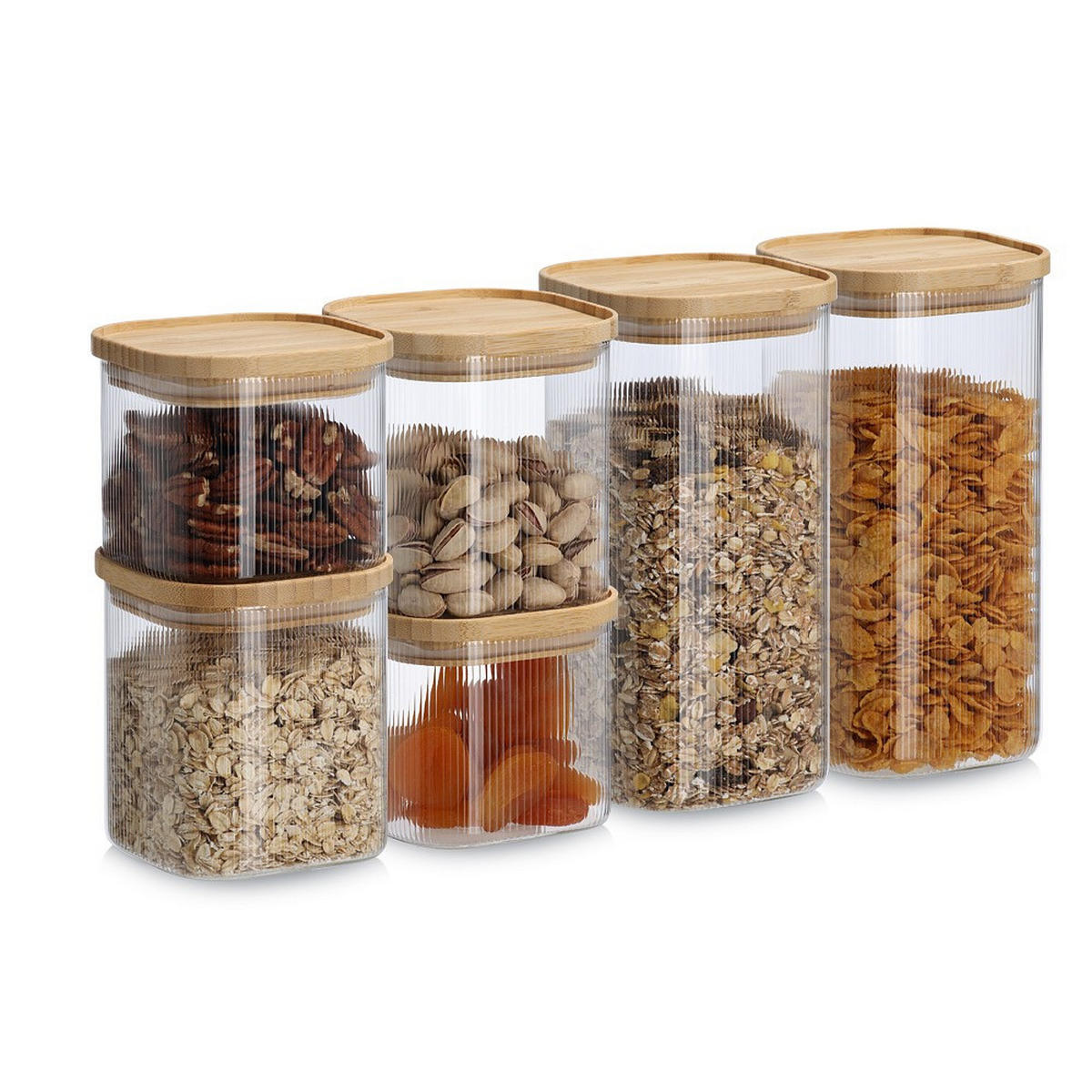 VORRATSGLÄSERSET 6-teilig  - Transparent/Naturfarben, Basics, Glas/Holz (27,5/28/25,5cm) - Zeller Present