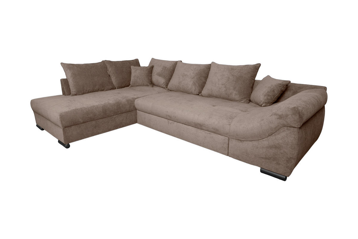 ECKSOFA ATLANTA Braun Struktur Liegefläche im Originalstoff  - Schwarz/Braun, Design, Textil/Metall (202/298cm) - MID.YOU