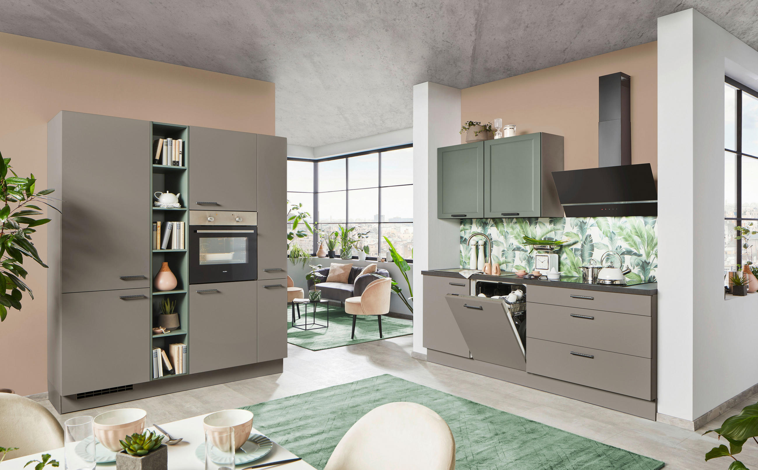 ECKKÜCHE 180/220 cm  in Grau, Grün, Taupe  - Taupe/Grau, Design, Holzwerkstoff (180/220cm) - Celina