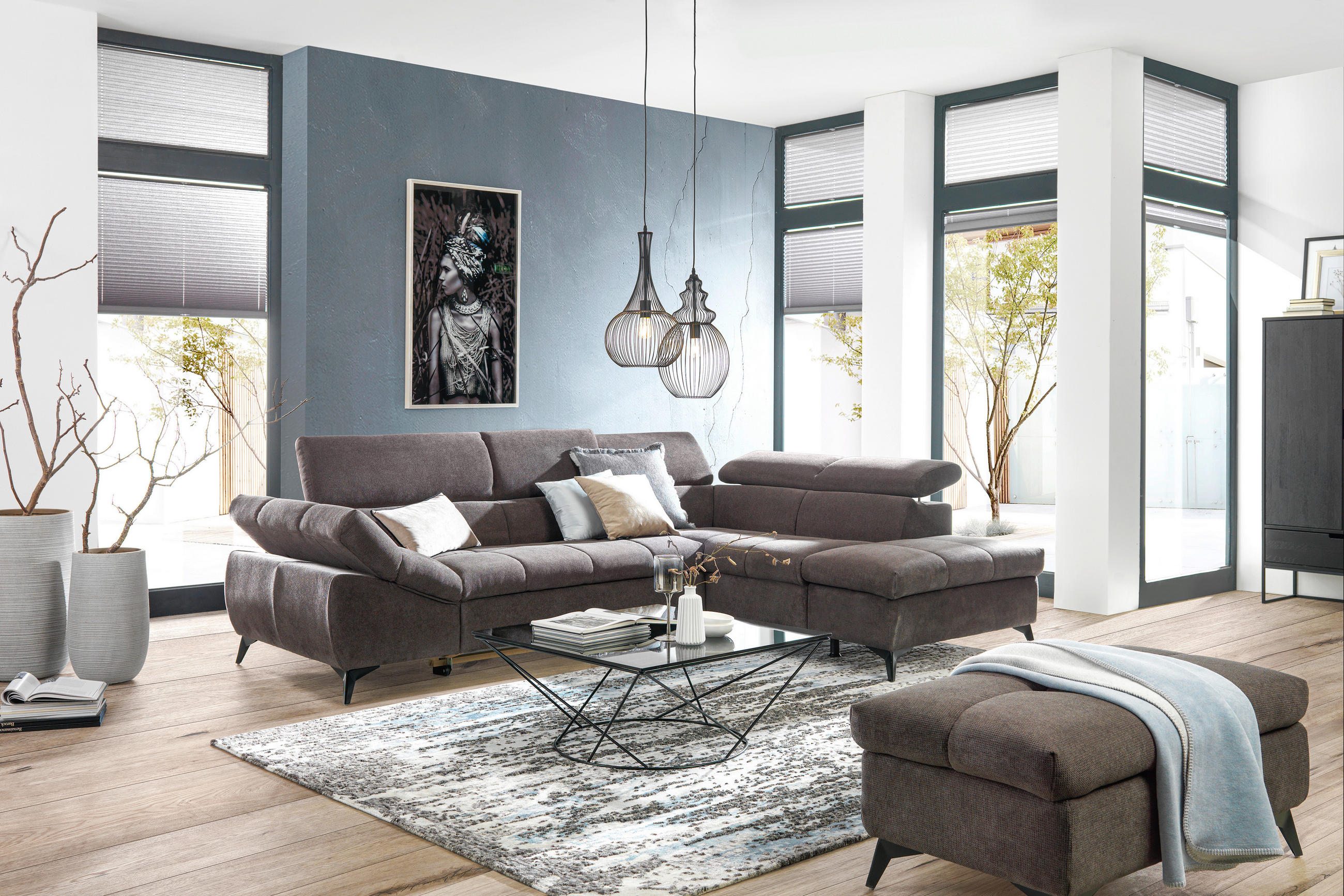 ECKSOFA Graubraun Mikrofaser  - Graubraun/Schwarz, Design, Kunststoff/Textil (279/210cm) - Stylife