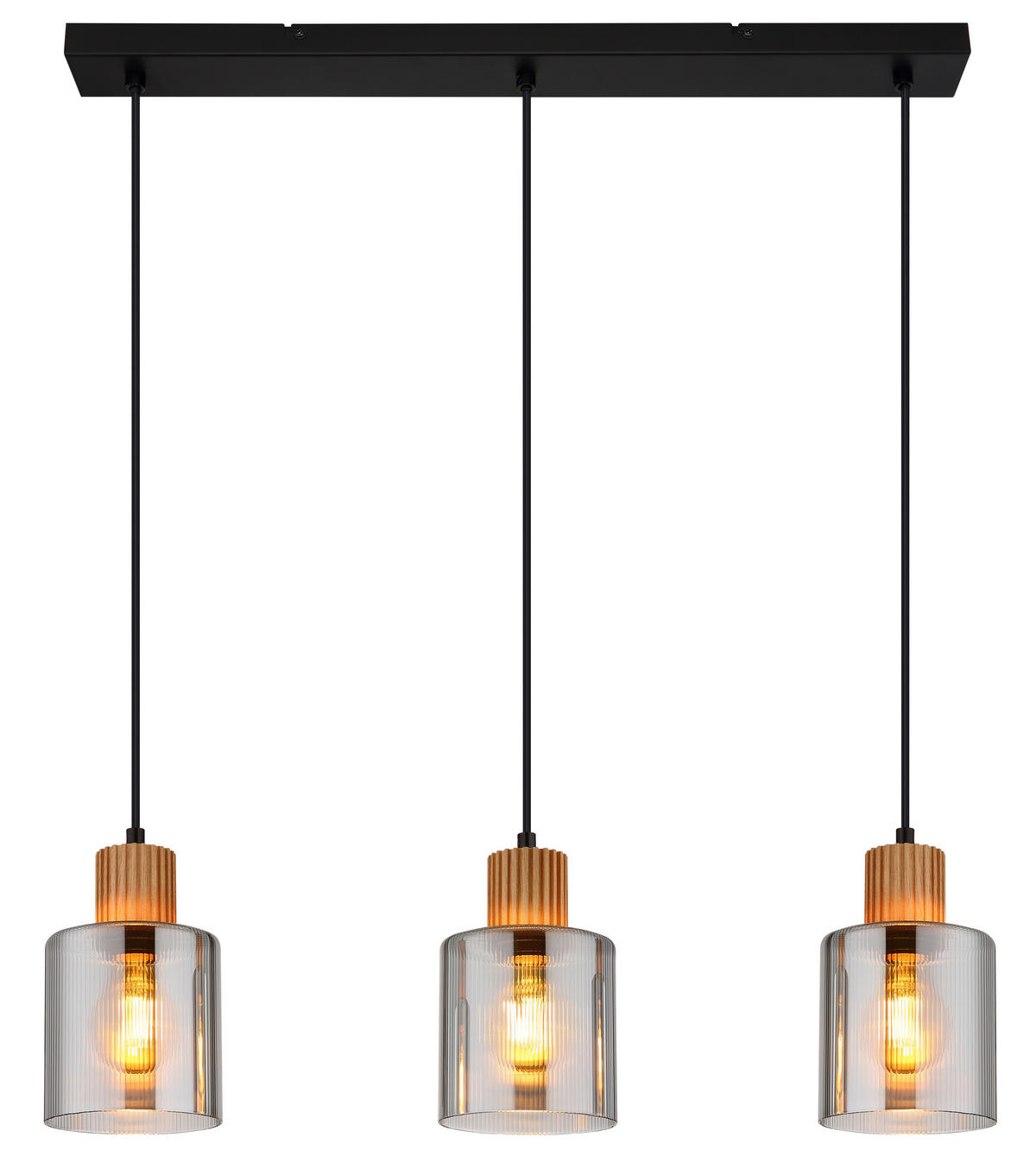 HÄNGELEUCHTE 64/12/120 cm    - Dunkelbraun/Schwarz, Natur, Glas/Holz (64/12/120cm) - Globo