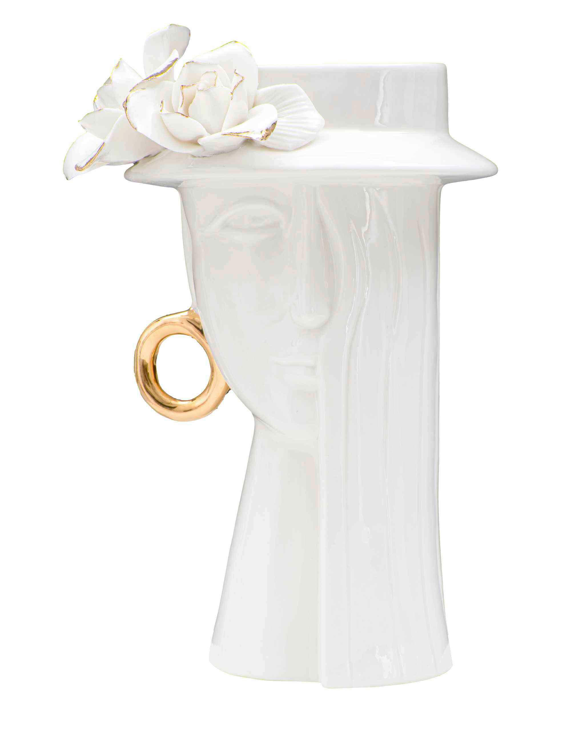 VASE  - Goldfarben/Weiß, Basics, Keramik (15/23.5/13.3cm)