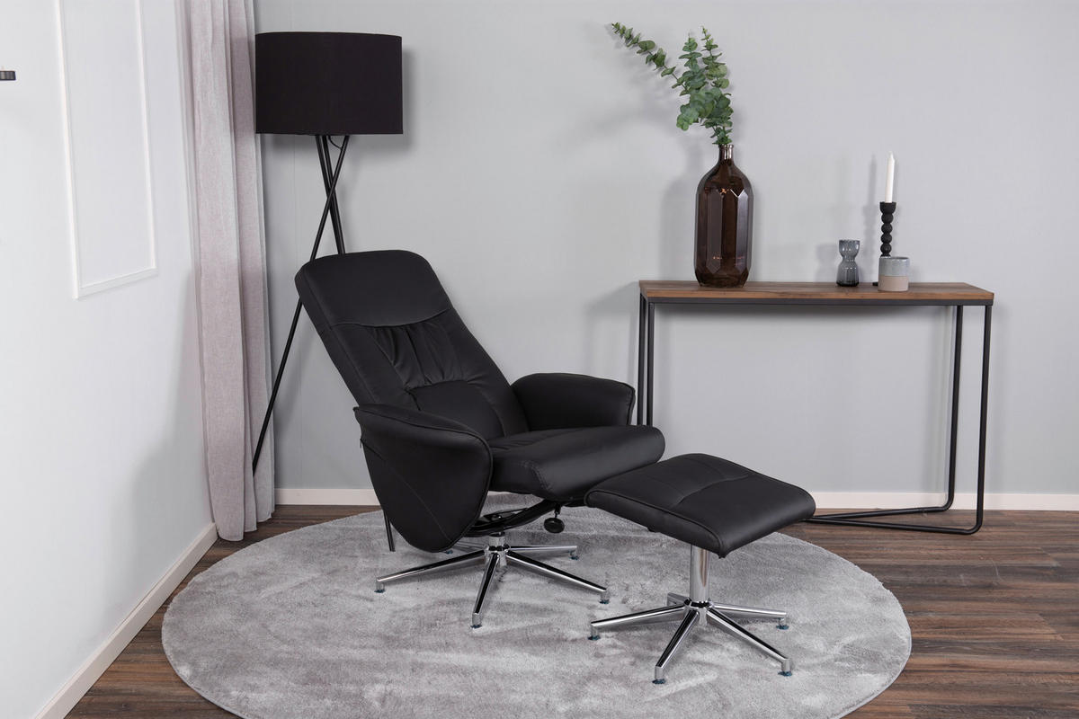 RELAXSESSELSET Lederlook (vegan)    - Schwarz, Design, Textil/Metall (77/104.5/82cm) - Livetastic