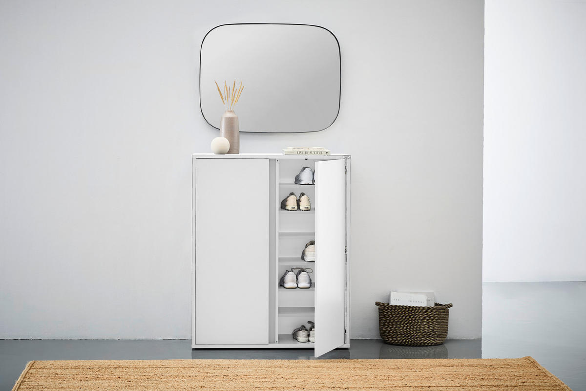 SCHUHSCHRANK Weiß  - Alufarben/Weiß, MODERN, Holzwerkstoff/Kunststoff (97,5/120/33,8cm) - Xora