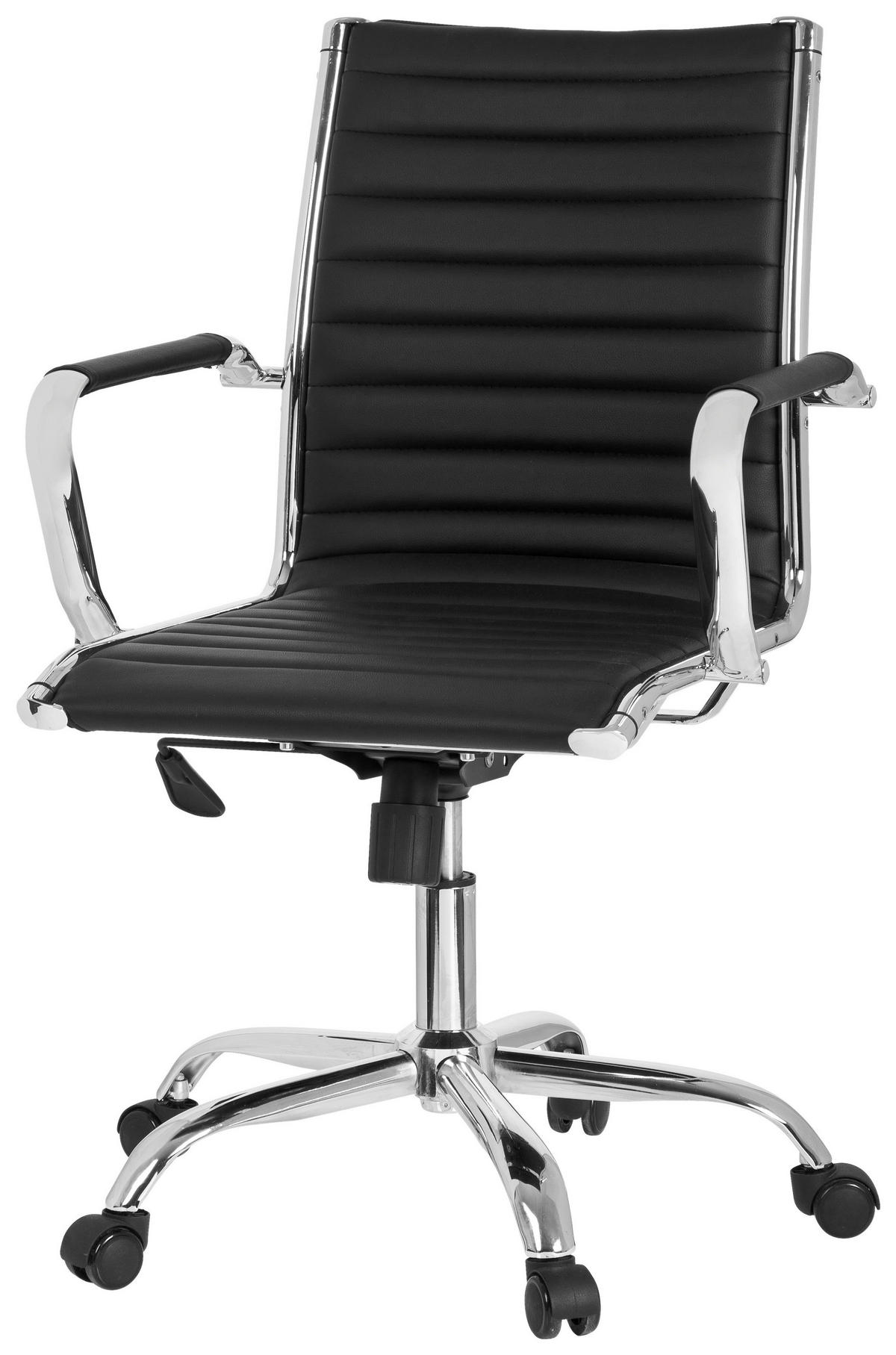 OTOČNÁ ŽIDLE, vzhled kůže, černá - barvy stříbra/černá, Basics, kov/textil (54/102/43cm) - MID.YOU