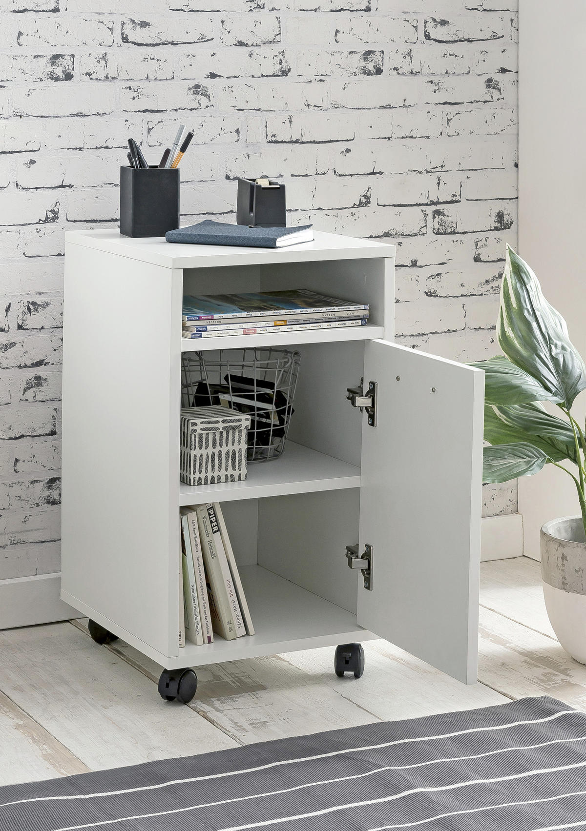 ROLLCONTAINER 33/60/38 cm  - Weiss/Silberfarben, Konventionell, Holzwerkstoff/Kunststoff (33/60/38cm) - MID.YOU