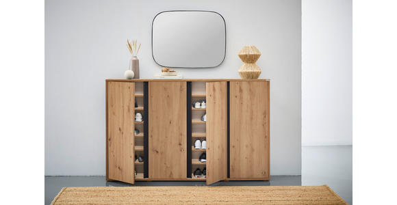 SCHUHSCHRANK 192,7/120/33,8 cm - Eichefarben/Alufarben, MODERN, Holzwerkstoff/Kunststoff (192,7/120/33,8cm) - Xora