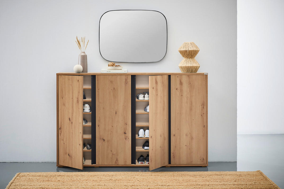 OMARA ZA ČEVLJE barve hrasta - barve hrasta/barve aluminija, Moderno, umetna masa/leseni material (192,7/120/33,8cm) - Xora