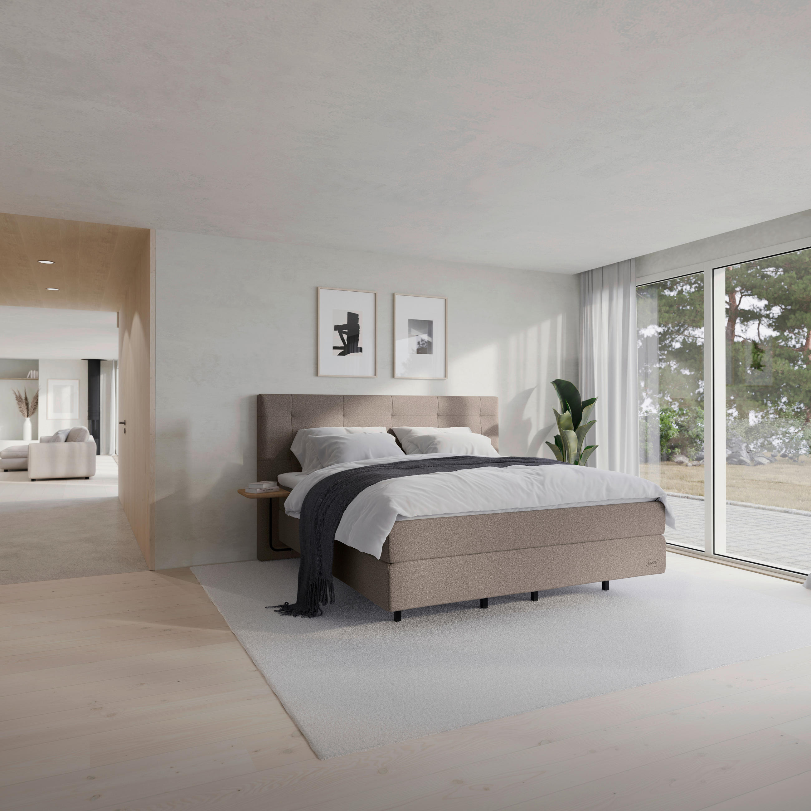 BOXSPRINGBETT 180/200 cm  in Graubraun  - Graubraun/Schwarz, KONVENTIONELL, Holz/Textil (180/200cm) - Jensen