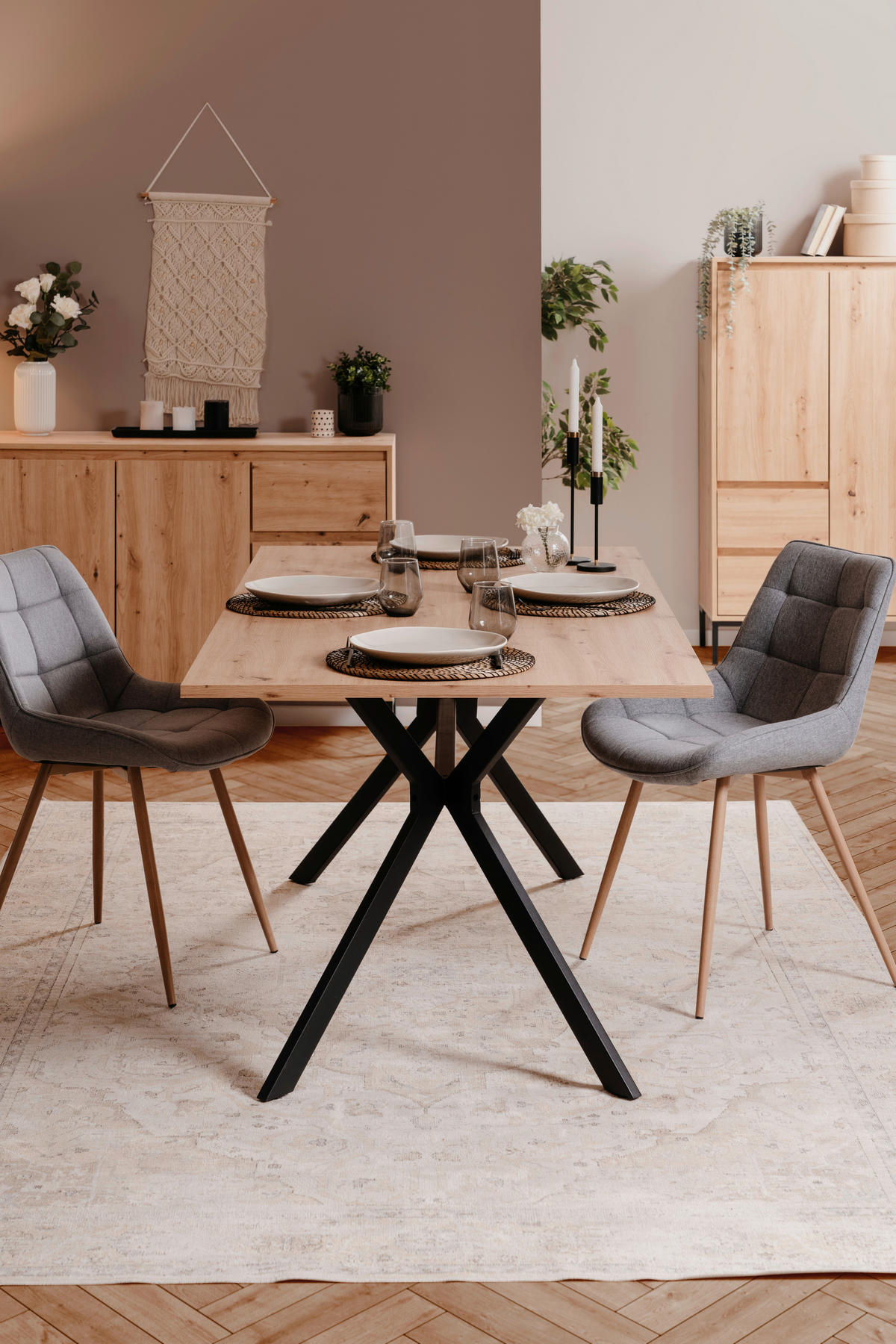 ESSTISCH rechteckig Schwarz, Eiche Artisan  - Schwarz/Eiche Artisan, Basics, Holzwerkstoff/Metall (180/90/75cm) - MID.YOU