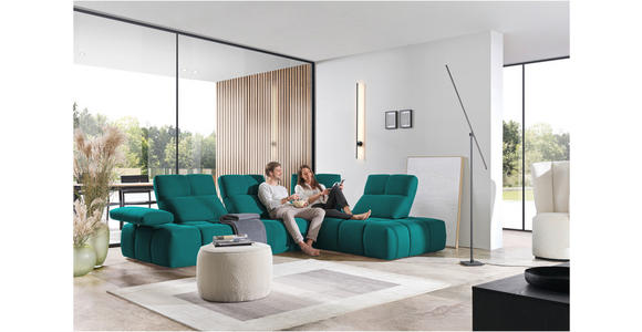 ECKSOFA in Struktur Türkis 313/233 cm - Türkis/Schwarz, Design, Kunststoff/Textil (313/233cm) - Emilio Belluti
