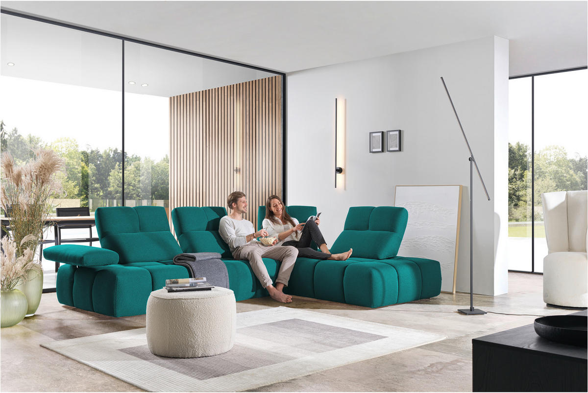 ECKSOFA in Struktur Türkis  - Türkis/Schwarz, Design, Kunststoff/Textil (313/233cm) - Emilio Belluti