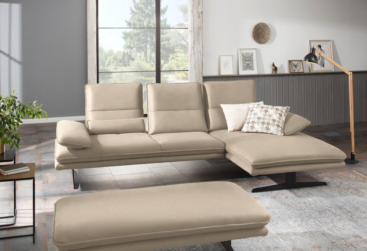 ECKSOFA in Mikrofaser Beige  291/164 cm  - Beige/Schwarz, Design, Textil/Metall (291/164cm) - Chilliano