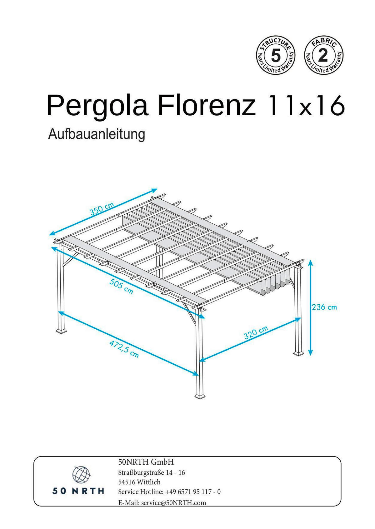 PERGOLA 505/236/350 cm   - Hellbraun, Basics, Kunststoff/Metall (505/236/350cm)