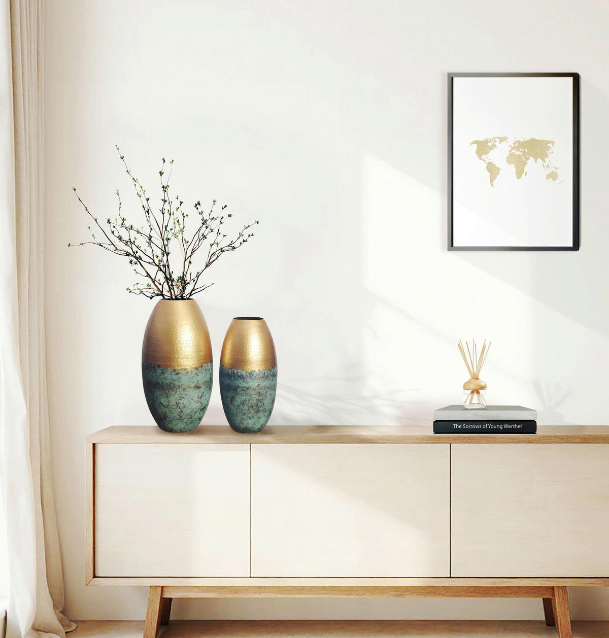 DEKOVASE  - Goldfarben, Design, Metall (25/47/25cm) - Livetastic