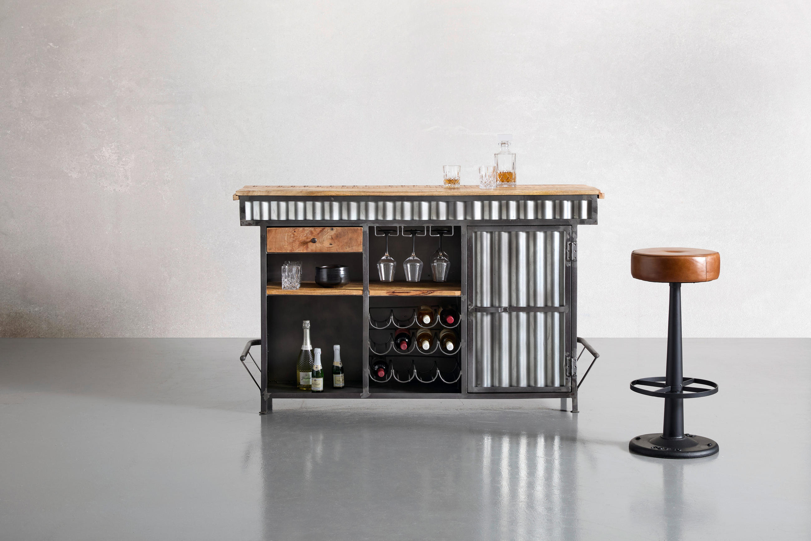 BAR Mangoholz Hartholz Anthrazit, Grau - Anthrazit/Grau, Trend, Holz/Metall (168/103/55cm) - Landscape