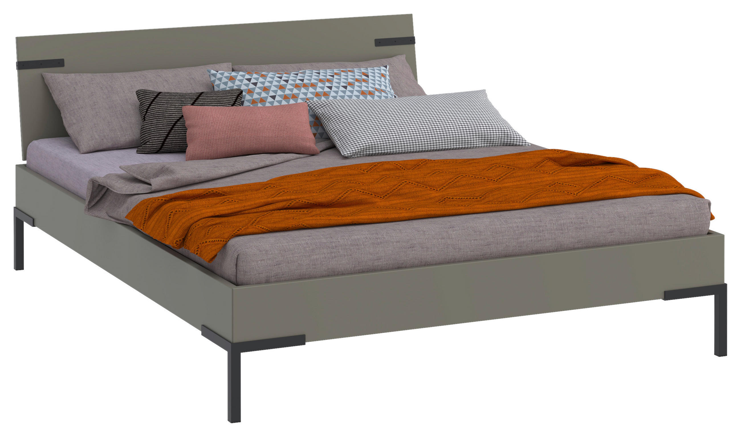 BETT 160/200 cm,  in Grau, Grün  - Schwarz/Grau, Design, Metall (160/200cm) - Xora