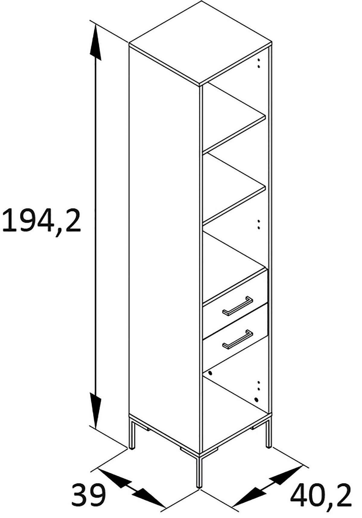 AKTENREGAL Weiß  - Schwarz/Weiß, MODERN, Holzwerkstoff/Metall (40,2/194,2/39cm) - MID.YOU