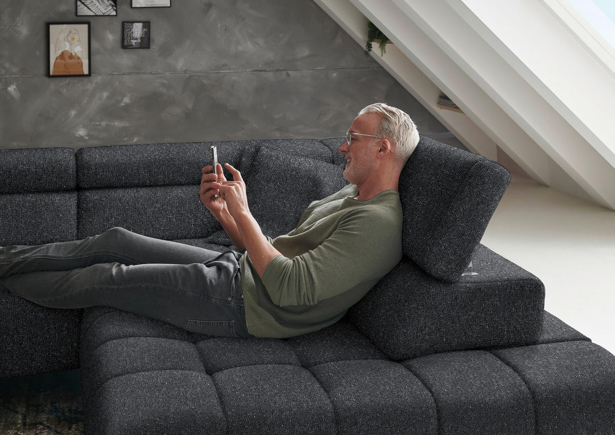 ECKSOFA in Chenille Anthrazit  323/222 cm  - Anthrazit/Schwarz, Design, Textil/Metall (323/222cm) - Beldomo Style