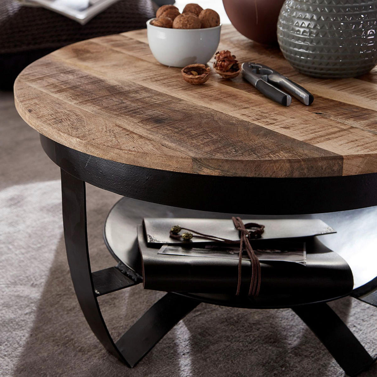 COUCHTISCH in Holz 60/60/34 cm  - Schwarz/Braun, Modern, Holz/Metall (60/60/34cm) - MID.YOU