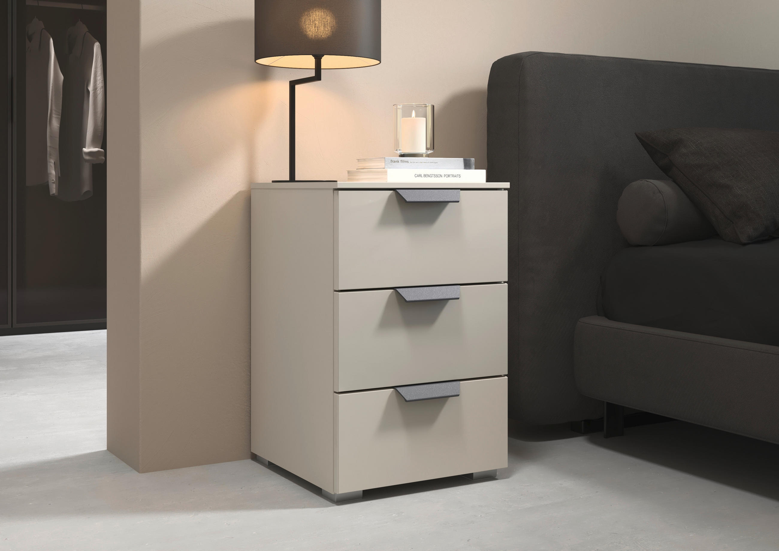 NACHTKÄSTCHEN 40/61/42 cm  in Champagner  - Champagner/Alufarben, KONVENTIONELL, Glas/Holzwerkstoff (40/61/42cm) - Xora