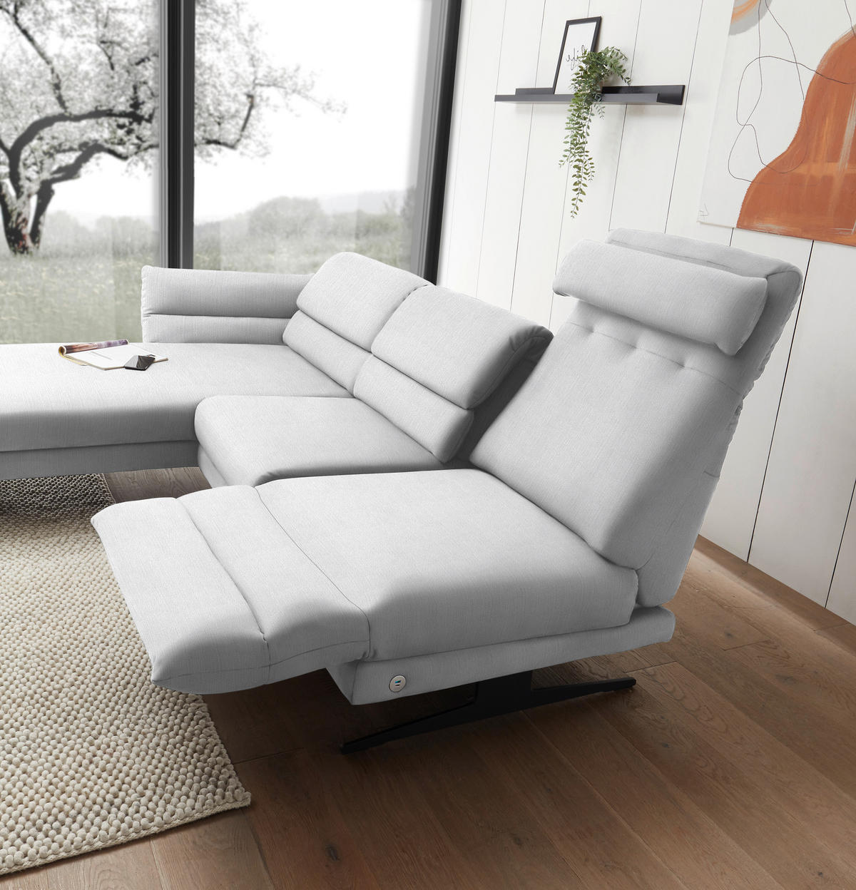 ECKSOFA in Flachgewebe Creme  176-217/279-327 cm  - Creme/Schwarz, Design, Textil/Metall (176-217/279-327cm) - Dieter Knoll