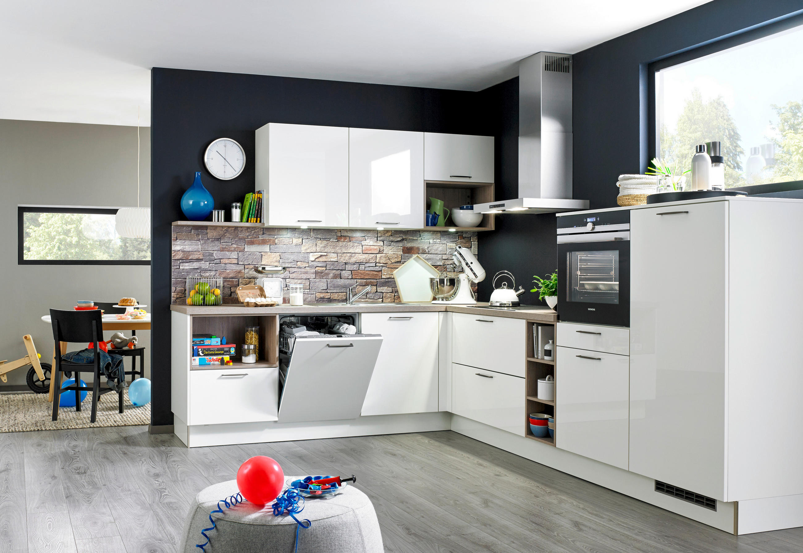 EINBAUKÜCHE FARO  - Weiß, Design, Holzwerkstoff - Moderano
