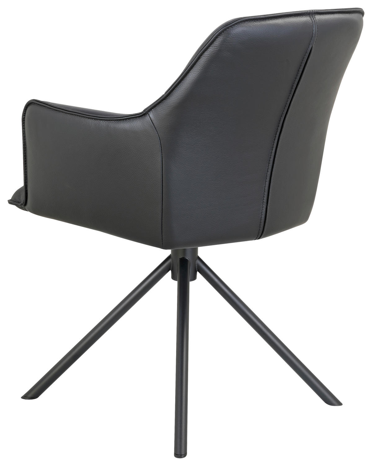 ARMLEHNSTUHL  Sitzfläche 360° drehbar, automatische Rückholfunktion  Echtleder  Schwarz  - Schwarz, Design, Leder/Metall (60/84/64cm) - Novel