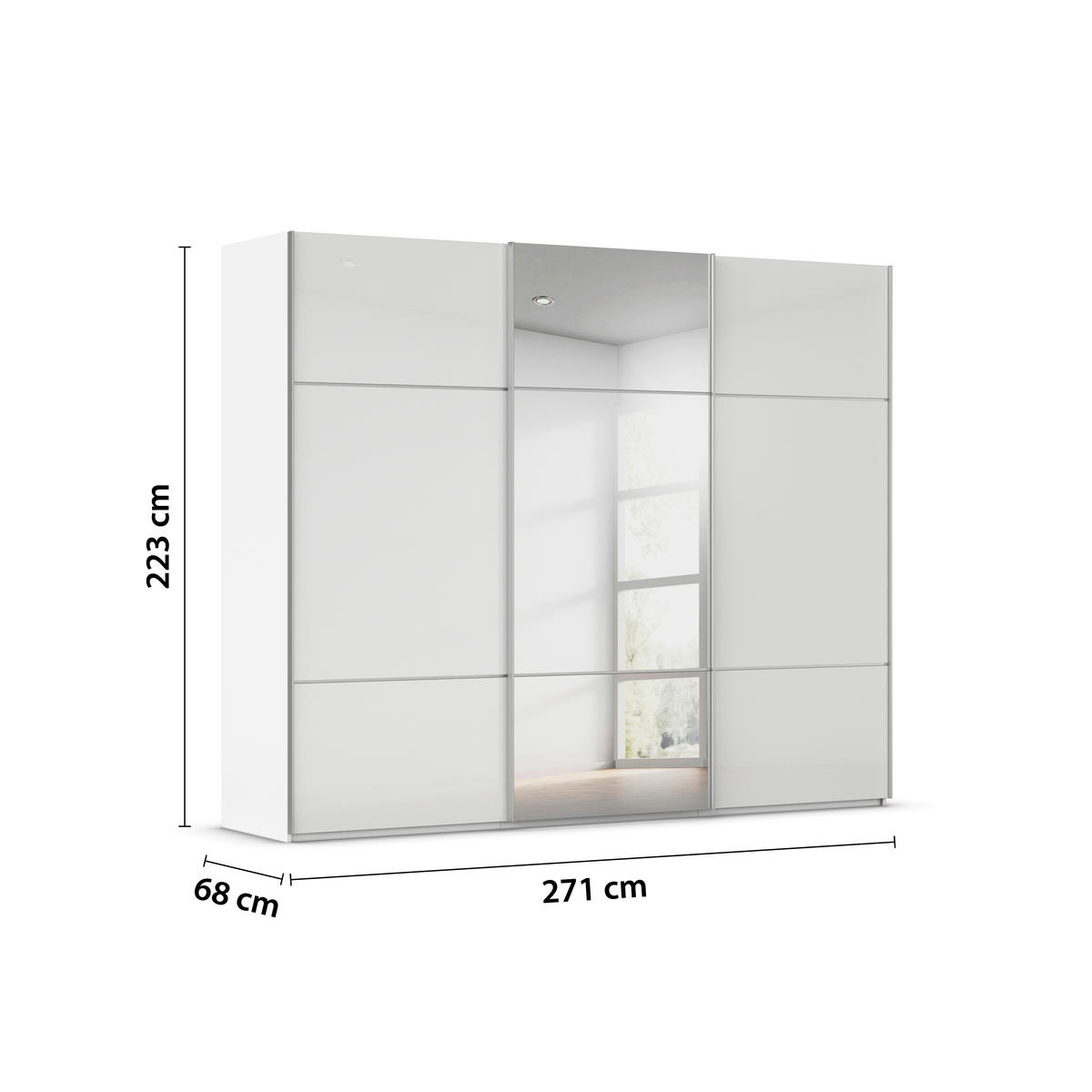 SCHWEBETÜRENSCHRANK in Weiss  - Weiss/Alufarben, Konventionell, Glas/Holzwerkstoff (271/223/68cm) - Novel
