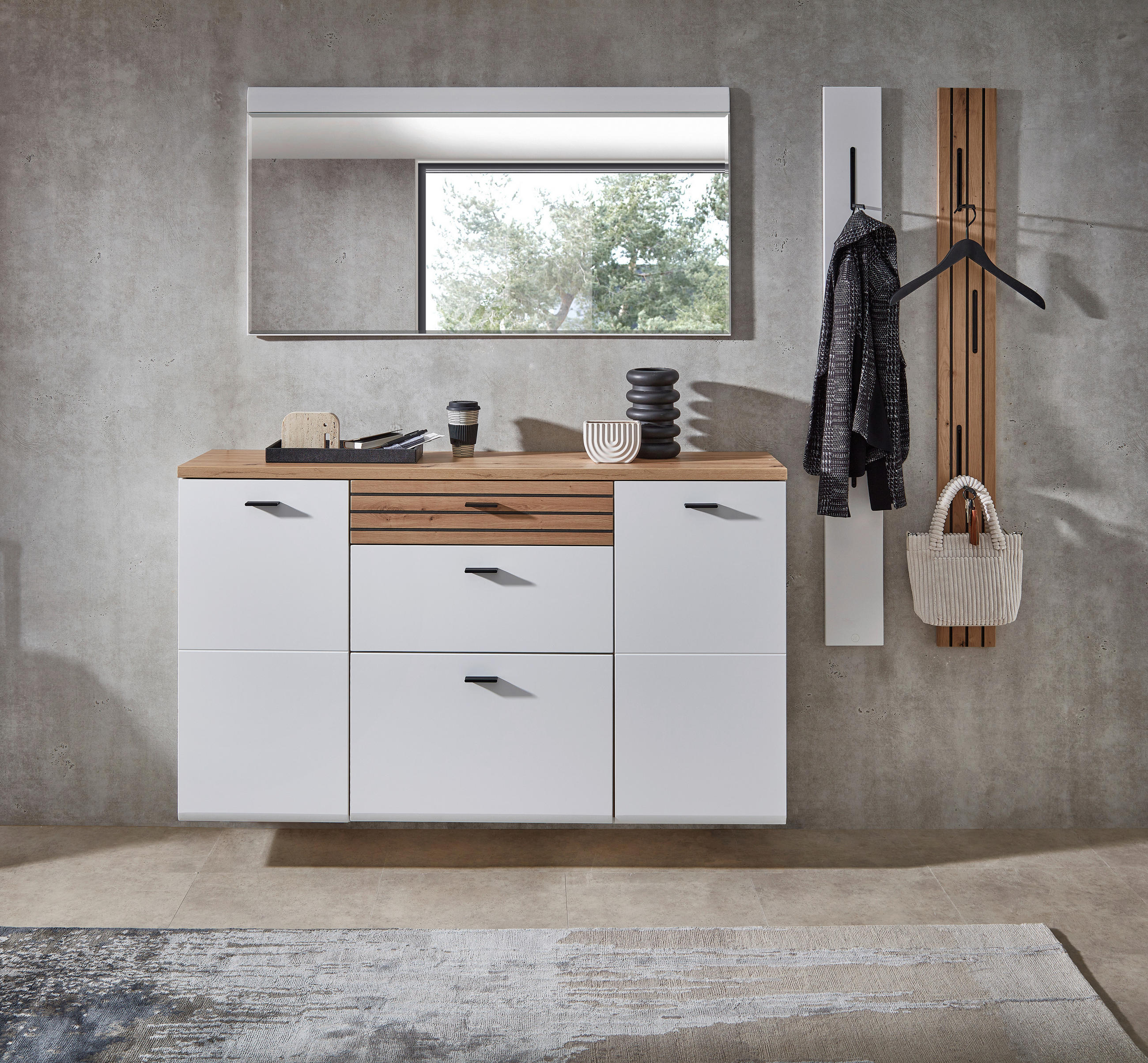 GARDEROBE in 222/180/34 cm - Weiss/Schwarz, Design, Glas/Holzwerkstoff (222/180/34cm) - Livetastic