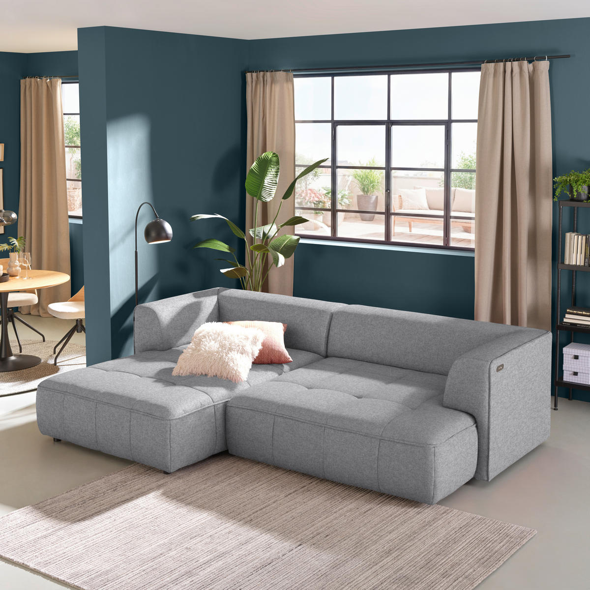 ECKSOFA Webstoff Hellgrau  - Hellgrau/Schwarz, Design, Kunststoff/Textil (188/288cm) - Welnova
