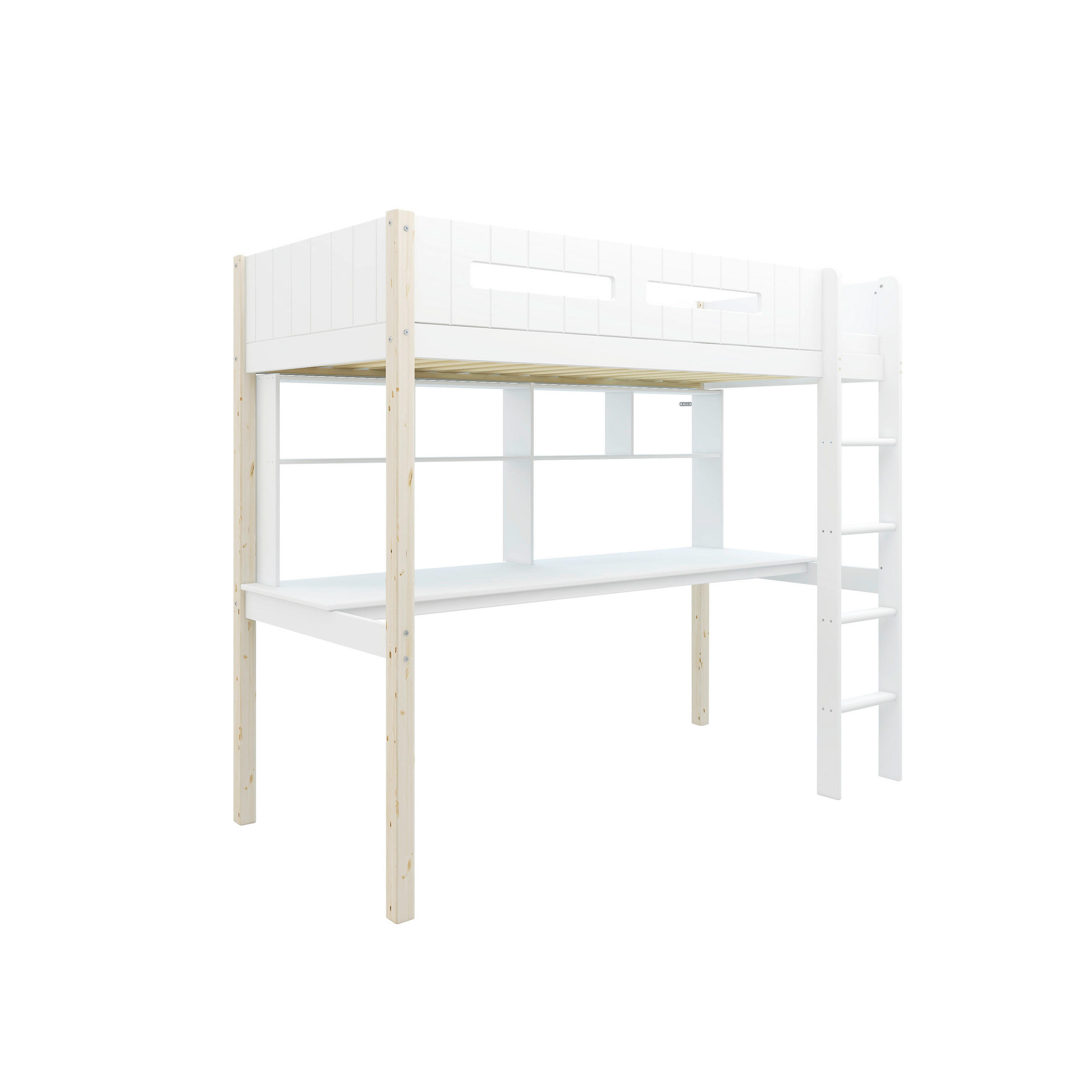 HOCHBETT 90/200 cm,  in Absturzsicherung, Leiter, Schreibtisch, Rollrost  - Weiß/Kieferfarben, MODERN, Holz (90/200cm) - Chameo