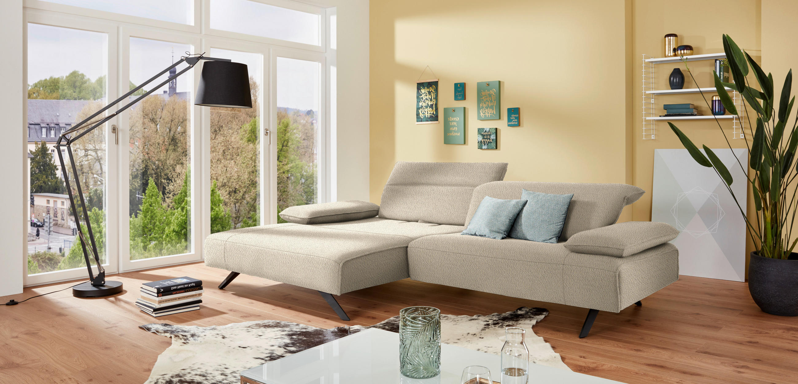 ECKSOFA in Flachgewebe Beige  - Anthrazit/Beige, Design, Textil/Metall (166/280cm) - Johann Jakob
