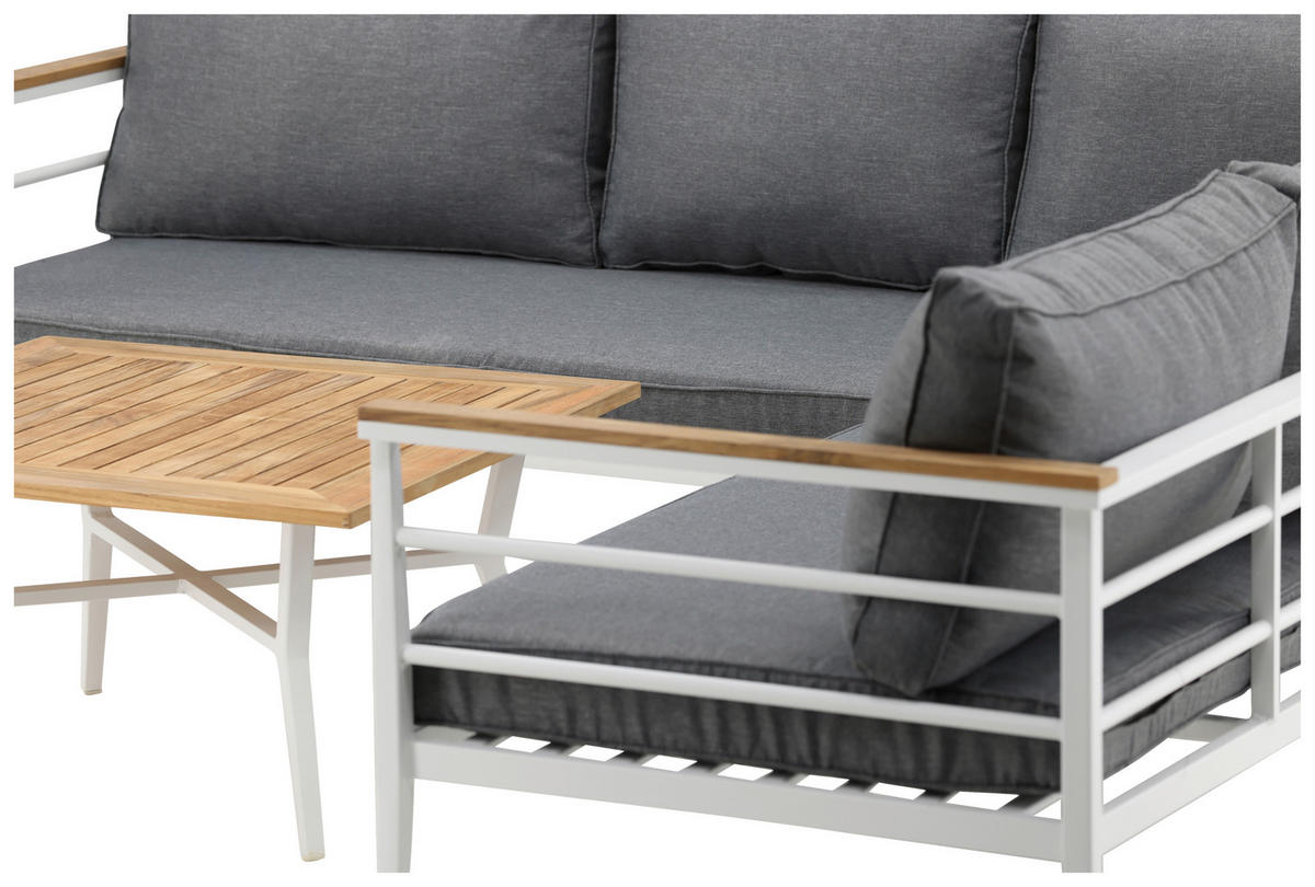 LOUNGEGARNITUR 233/233 cm Teakholz Aluminium  - Weiß, KONVENTIONELL, Holz/Metall (233/233cm) - Gardenson
