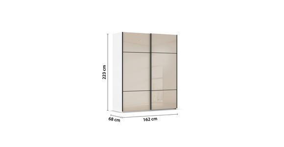 SCHWEBETÜRENSCHRANK 162/223/68 cm 2-türig Weiß, Champagner - Champagner/Schwarz, KONVENTIONELL, Glas/Holzwerkstoff (162/223/68cm) - Novel