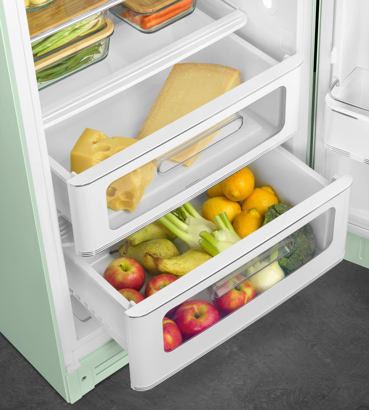 KÜHLSCHRANK 60/150/72,8 cm FAB28RPG6  - Pastellgrün, Basics, Glas/Metall (60/150/72,8cm) - SMEG