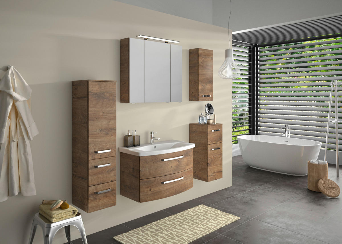 BADEZIMMER 3-teilig  in 84 cm  - Eiche dunkel/Chromfarben, MODERN, Glas/Keramik (84cm) - Sadena